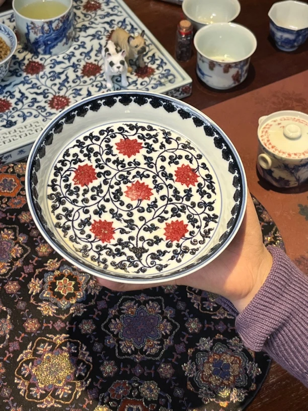 小桥窑 釉里红缠枝壶承