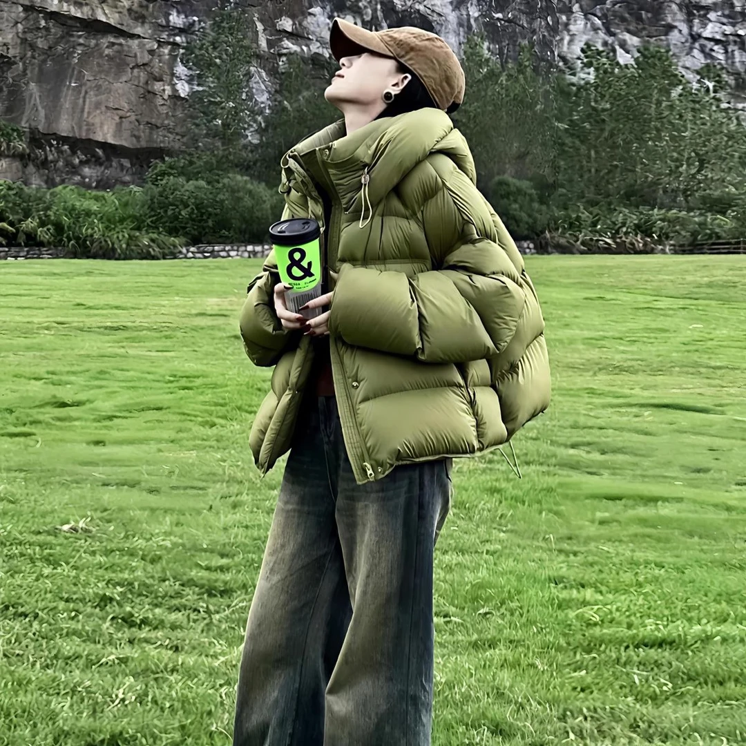 2025冬季韩版新款莱姆绿服女棉衣加厚面包服棉袄连帽外套