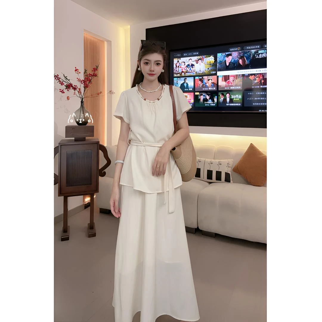 极简风休闲风小香风时尚套装短袖半身裙法式小众洋气女装减龄裙子