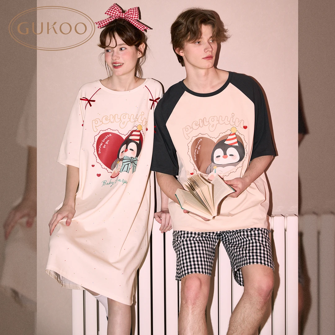 Gukoo/果壳夏季可爱小企鹅纯棉睡裙女睡衣舒适