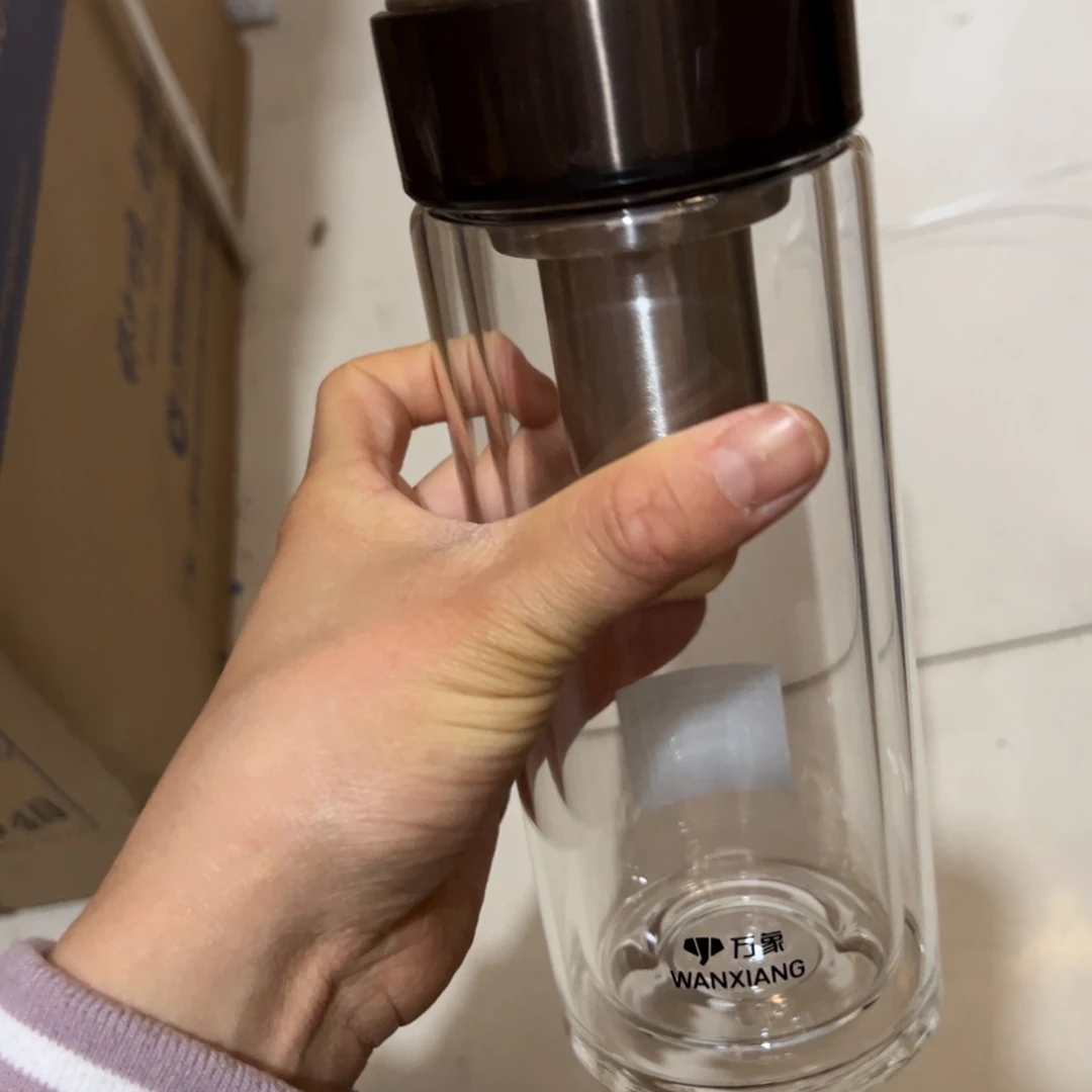 万象V266胡桃双层玻璃杯410ml杯套