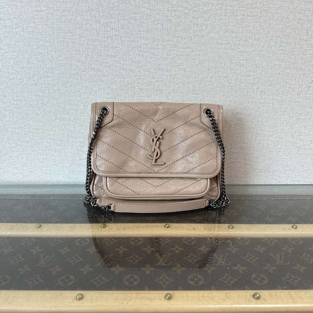 95新 YSL/圣罗兰 奶咖色 niki小号单肩斜挎链条包 20794