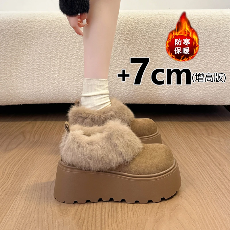 增高勃肯雪地靴女款毛毛棉鞋外穿2025冬季新款厚底增高一脚蹬爆款