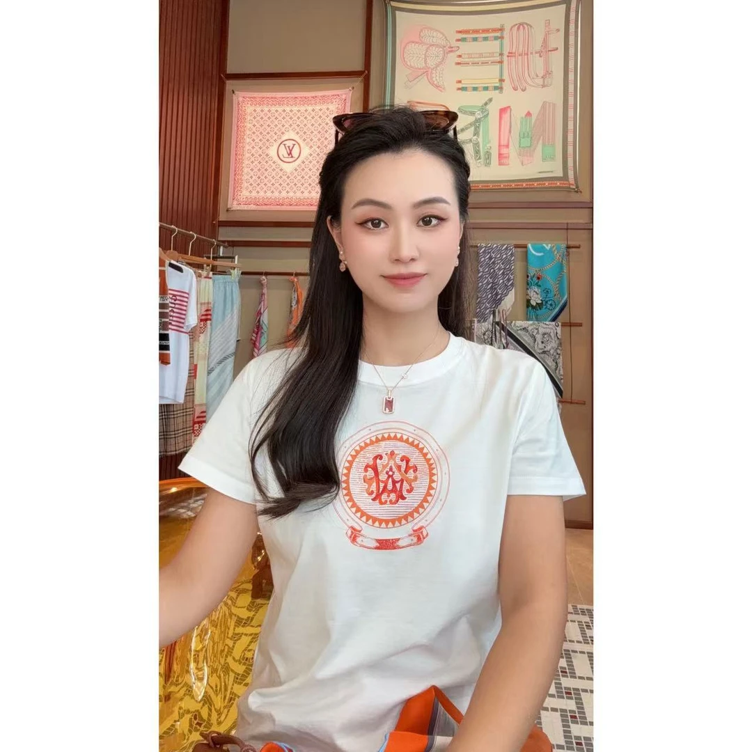 ‘撞色圆盘’复古印花修身百搭休闲圆领短袖T恤
