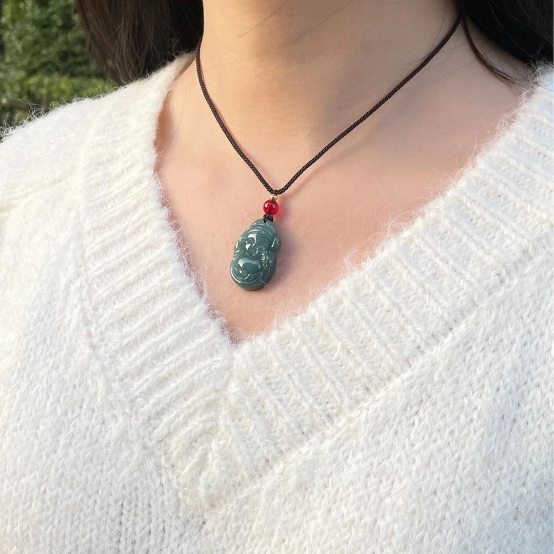 天然翡翠A货 财神项链吊坠女士百搭（多样性发其一）送绳0005