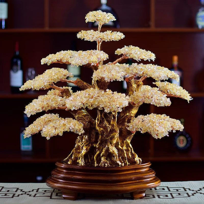 天然黄水晶发财树大号摇钱树店铺开业礼品客厅装饰品风水摆件
