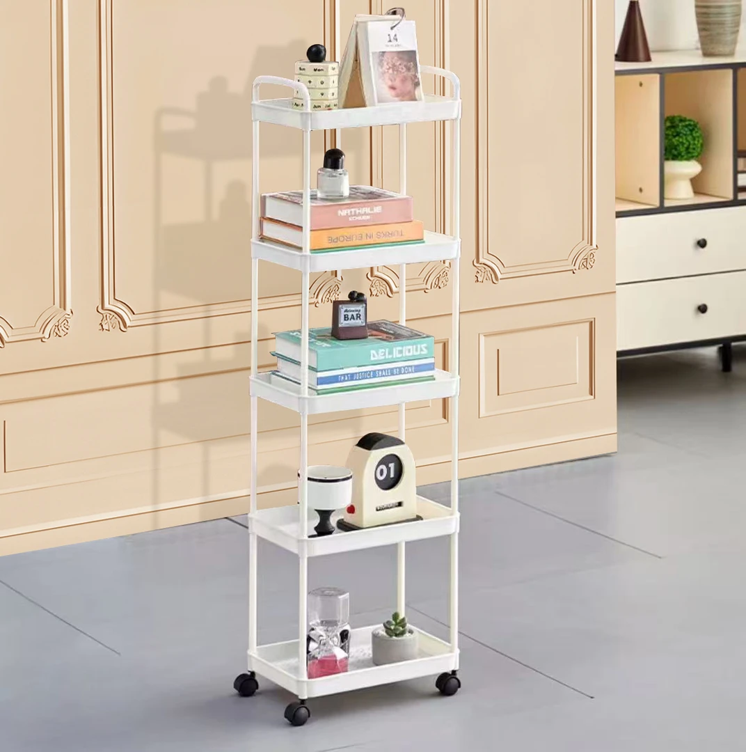 五层白色推车置物架落地厨房浴室移动卧室床头收纳储物架客厅家用