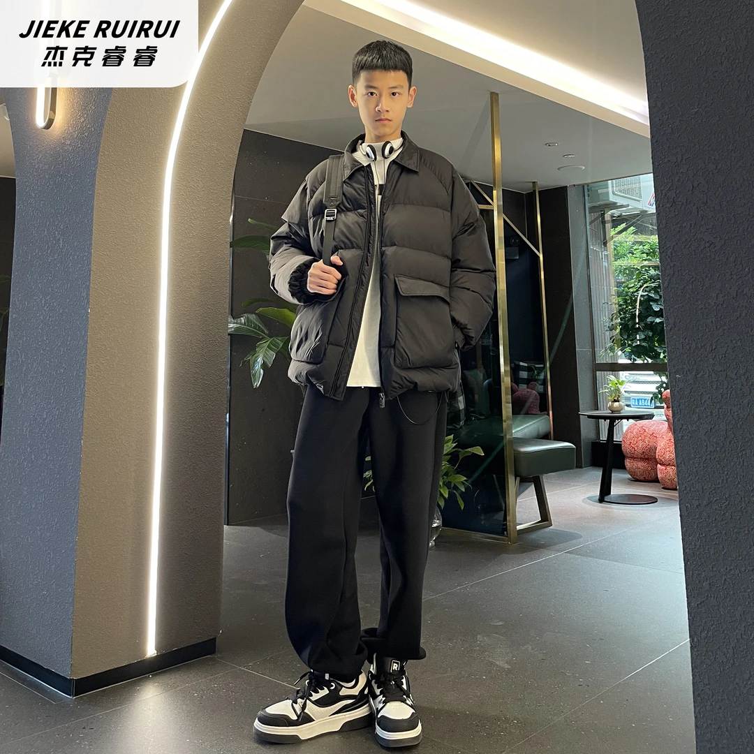 3822【现货-睿】纯色翻领休闲潮流羽绒服外套大童亲子外套杰克睿睿