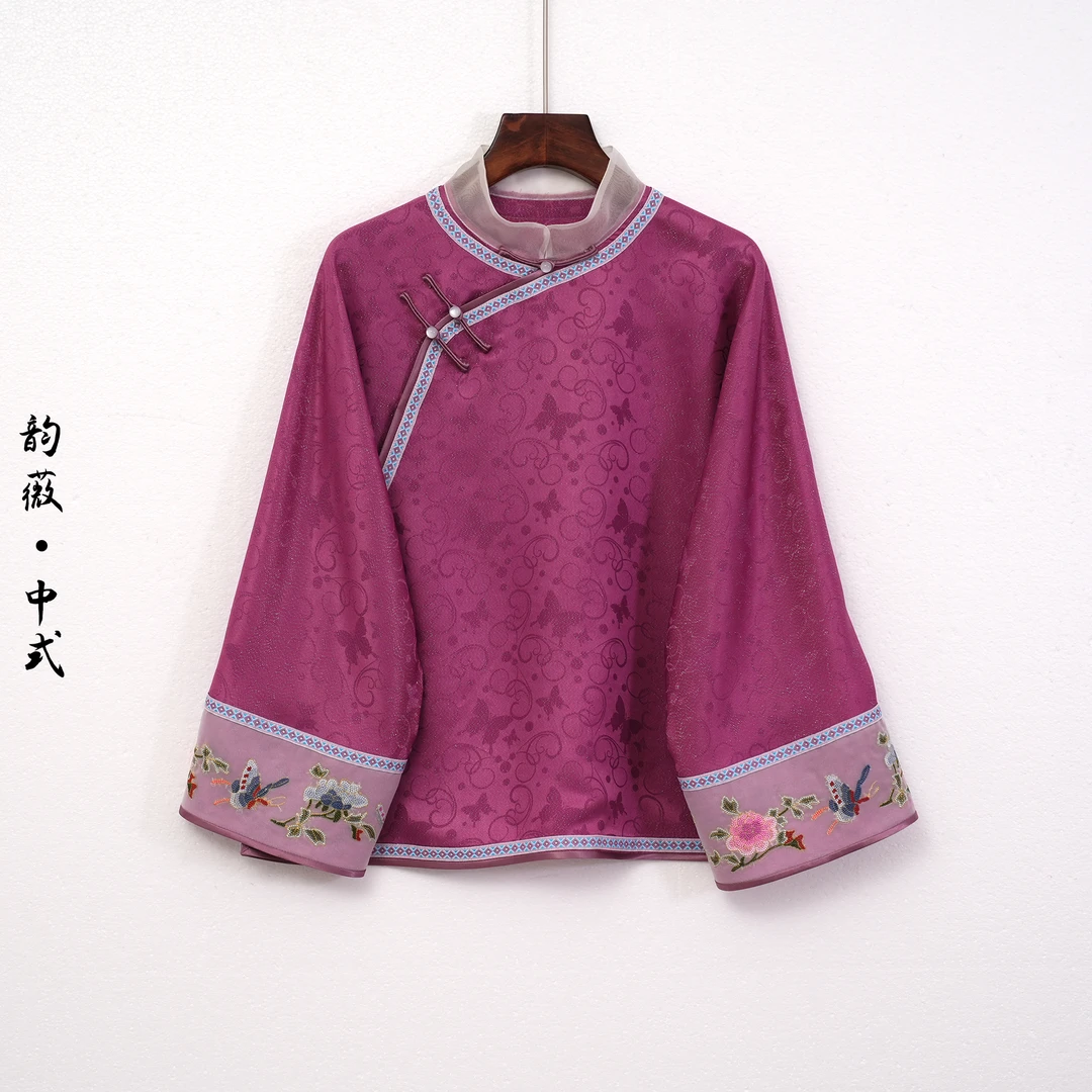 薄款斜襟上衣气质中国风新中式重工刺绣女装日常百搭