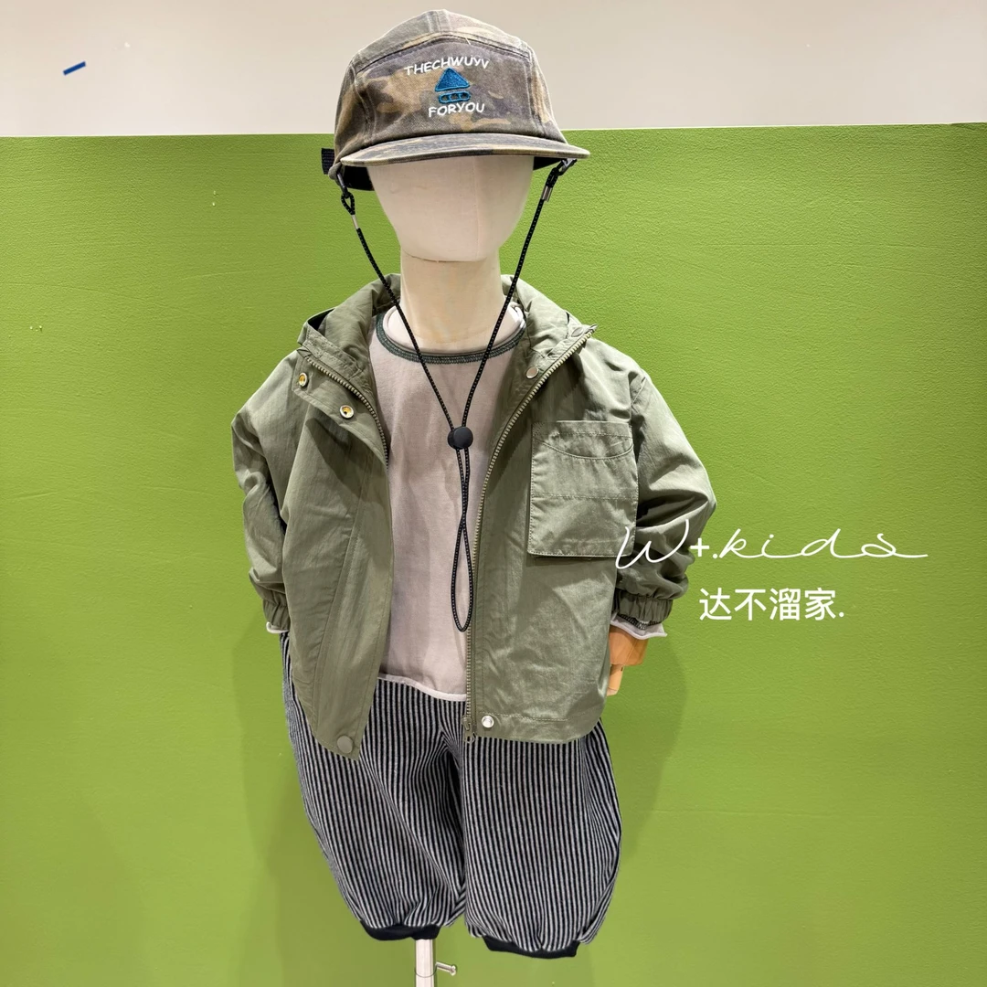【W+韩系童装】秋款儿童韩版时尚男女宝可穿重工款连帽外套25233