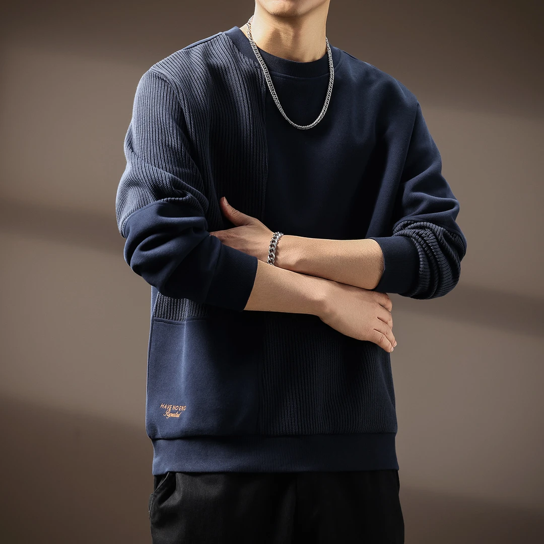 MR.MUDI/穆迪先生拼接肌理感男士卫衣秋季美式潮牌宽松休闲上衣