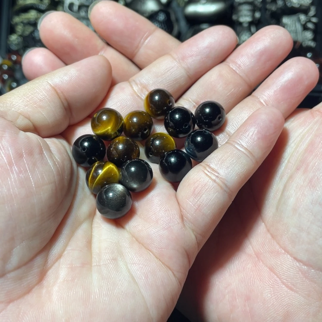 g***b黑曜岩未镶嵌手串13颗珠