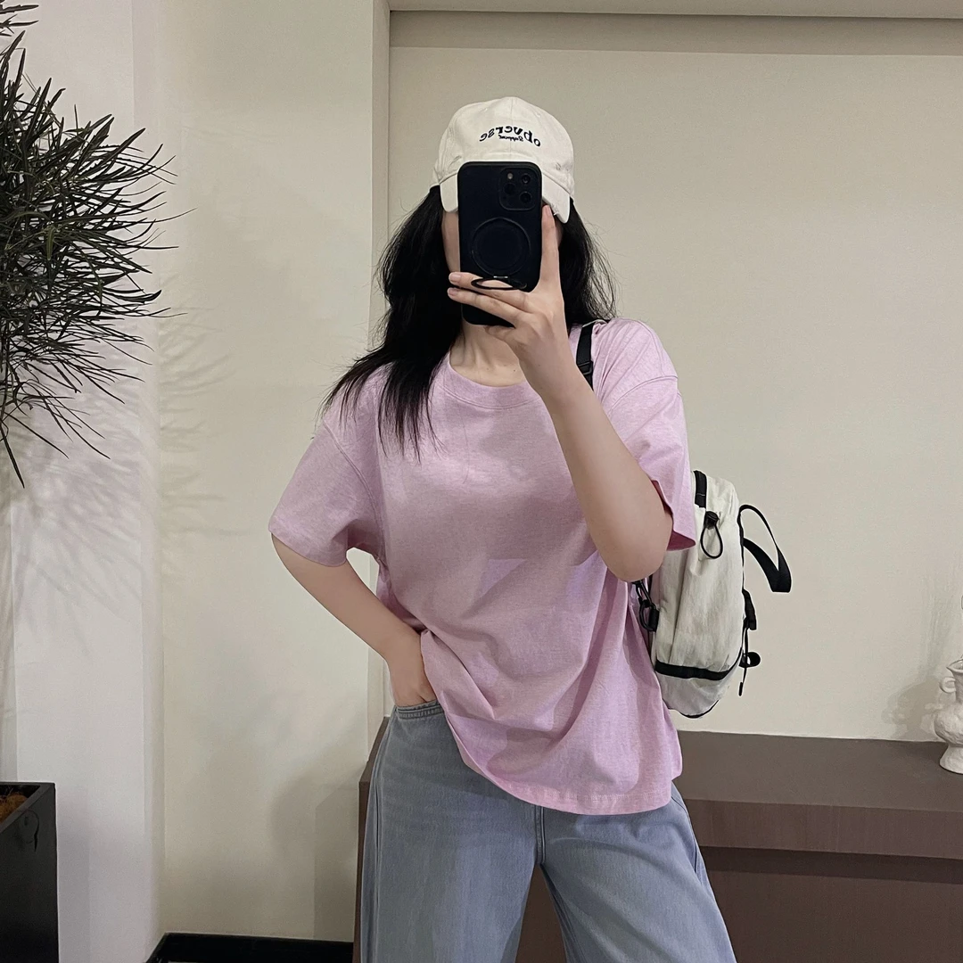 夏季韩系时尚休闲百搭宽松简约纯色薄款圆领短袖T-J25222303