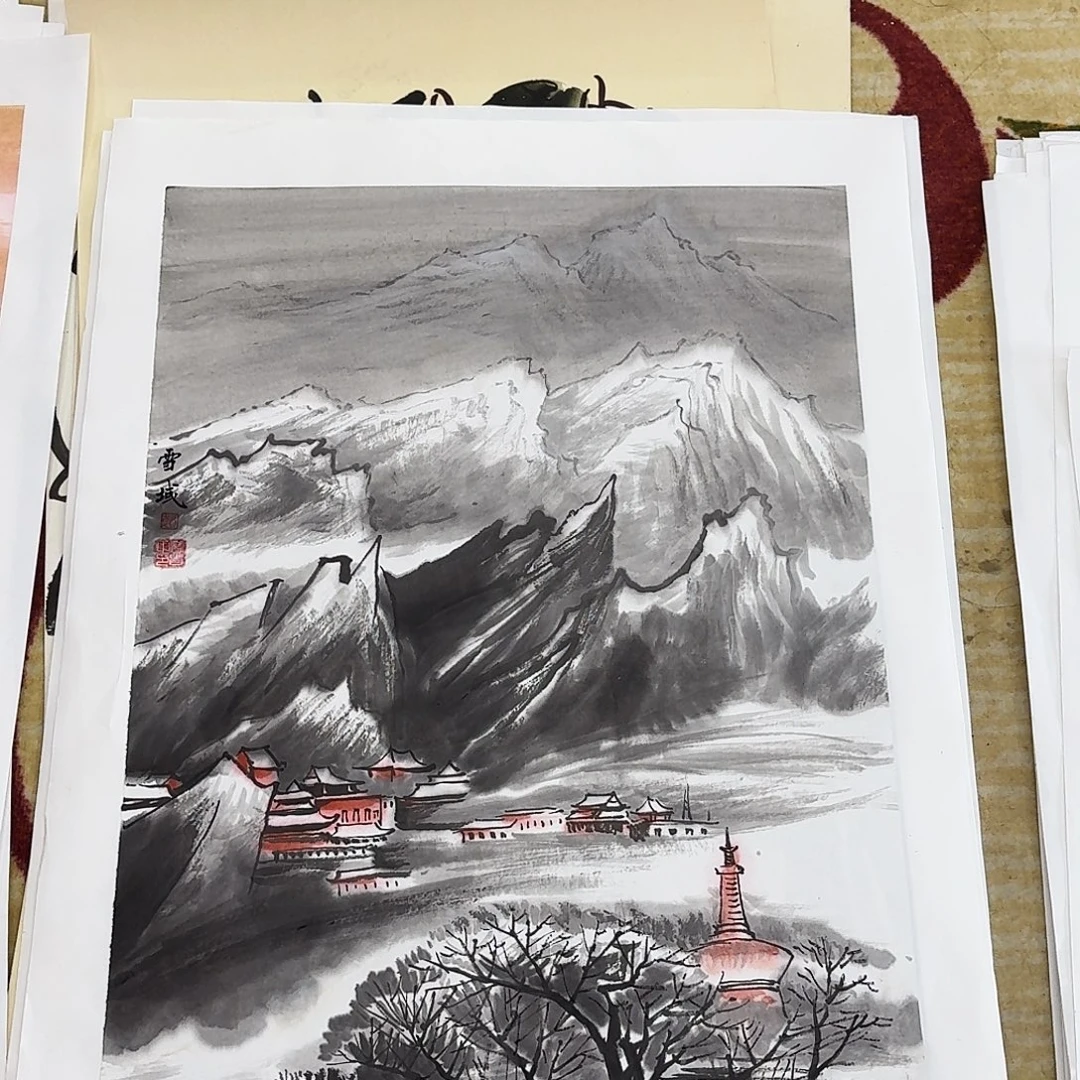 国画四尺三开手绘作品