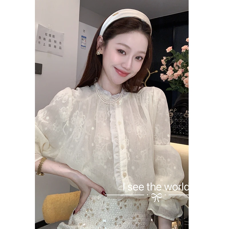 (子贤专属)木耳边春装打底衬衫女百搭气质长袖薄上衣