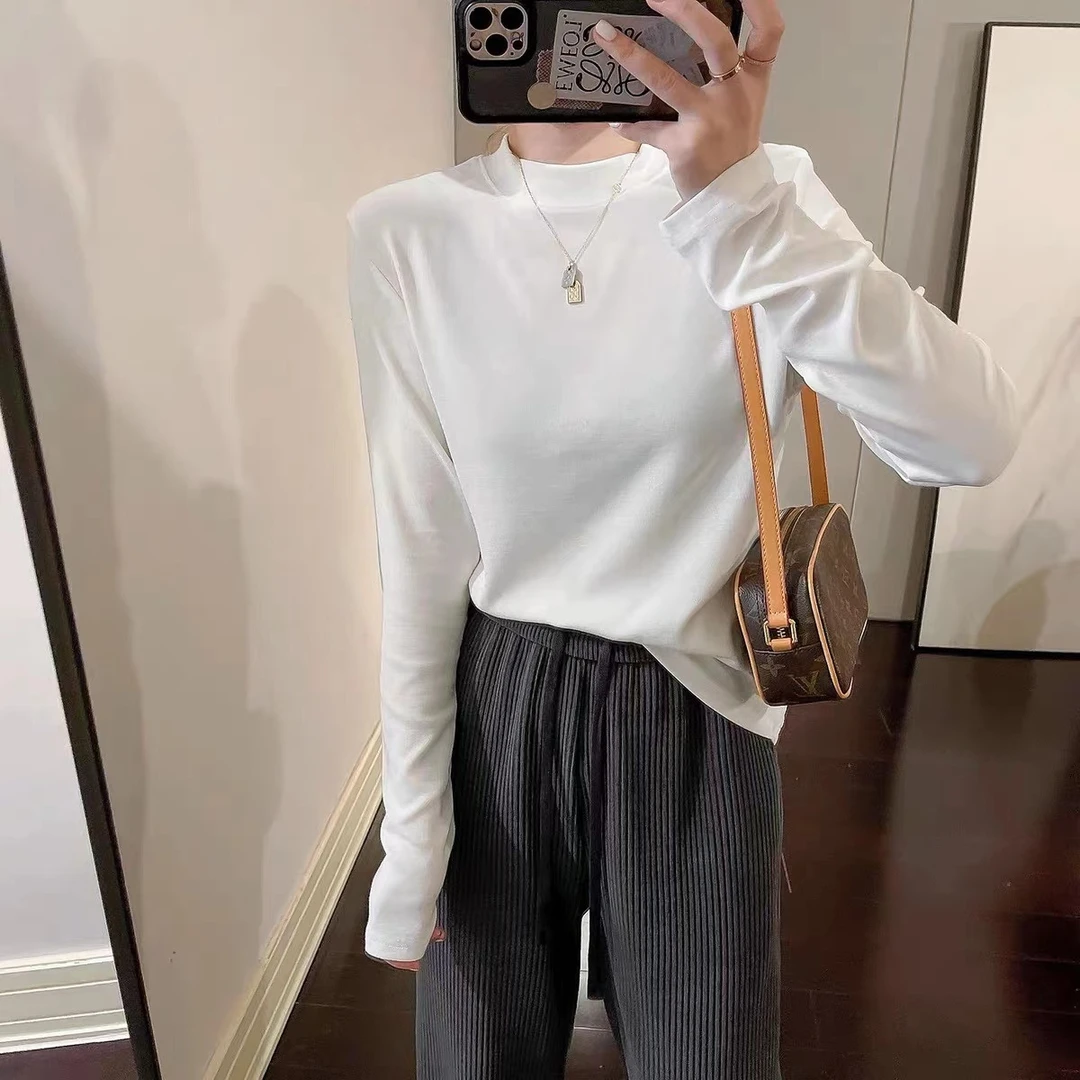 高货！小立领秋冬可外穿精致打底衫女内搭长袖T恤爆款洋气百搭上衣