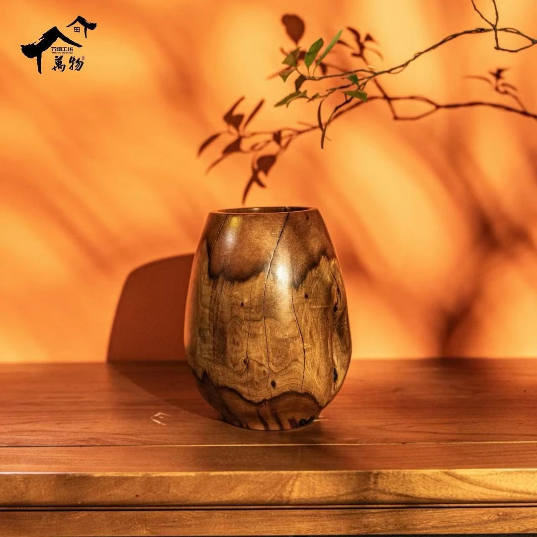 【万物工坊】百年古枣木雷击枣木鸡心罐家居摆件工艺品花器