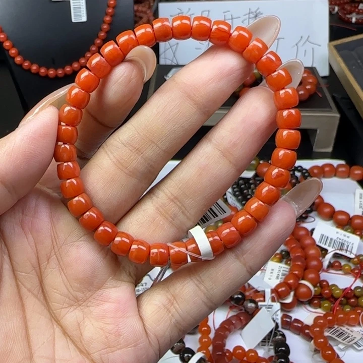 未镶嵌手链南红玛瑙瓦西满色满肉柿子红6mm