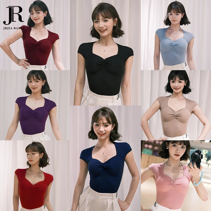 JIA.DANCE新款拉丁舞小飞袖短袖上衣操服女带胸垫国标舞服夏R184