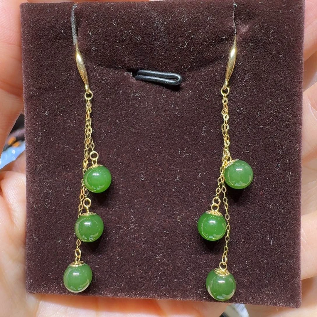 和田玉（碧玉）18K金镶嵌耳坠