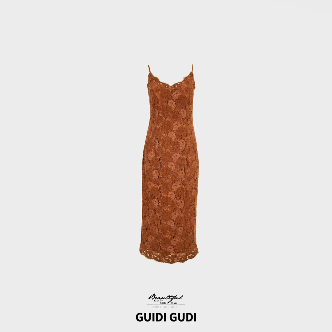 GUIDI GUDI【绣花】镂空绣花重工连衣裙/黄加蓝