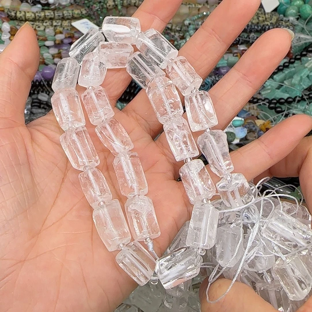 玛瑙/玉髓合金珠宝半成品白水晶9mm一条桶珠