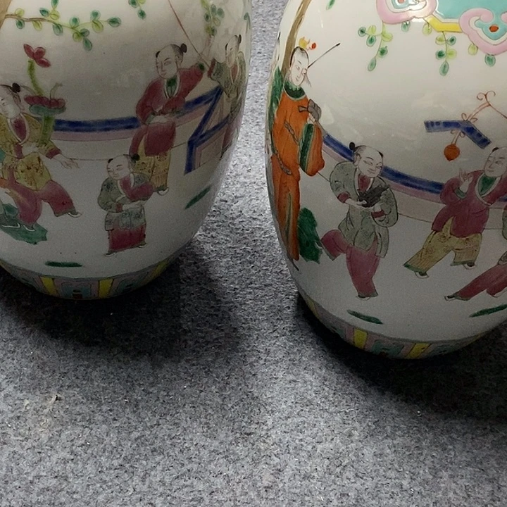 黄***师粉彩大罐，粉彩罐一对