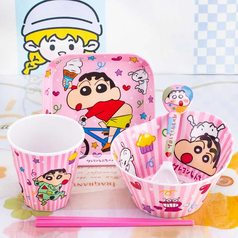 蜡笔小新萌趣餐具粉色系列 食品级材质耐摔易清洗 宝宝吃饭更开心