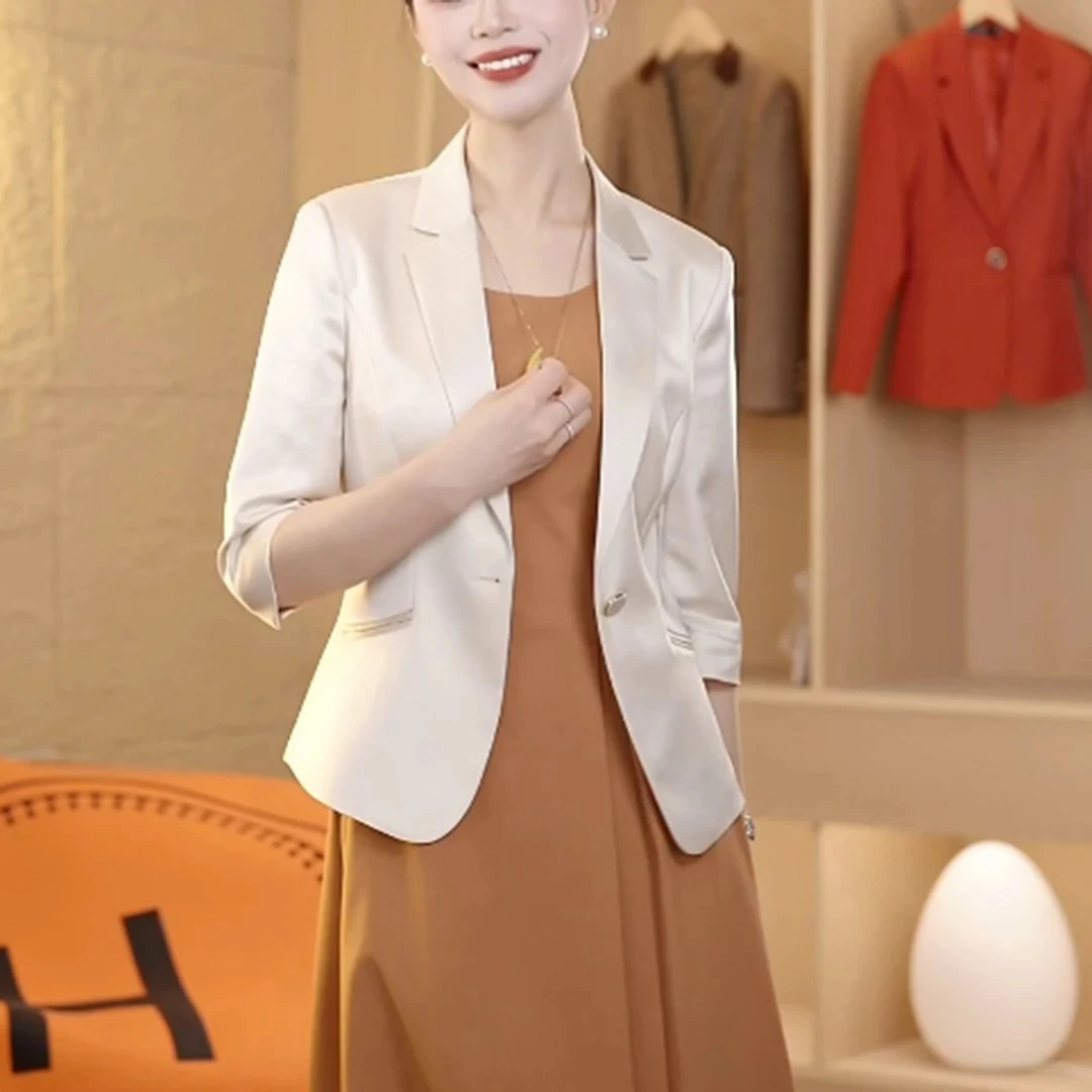 七分袖小西装外套女夏季2025新款小个子短款修身西服上衣
