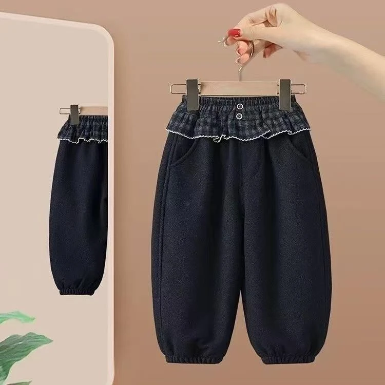 女童加绒裤子秋冬2025新款洋气儿童超好看一体绒加厚卫裤束脚裤潮