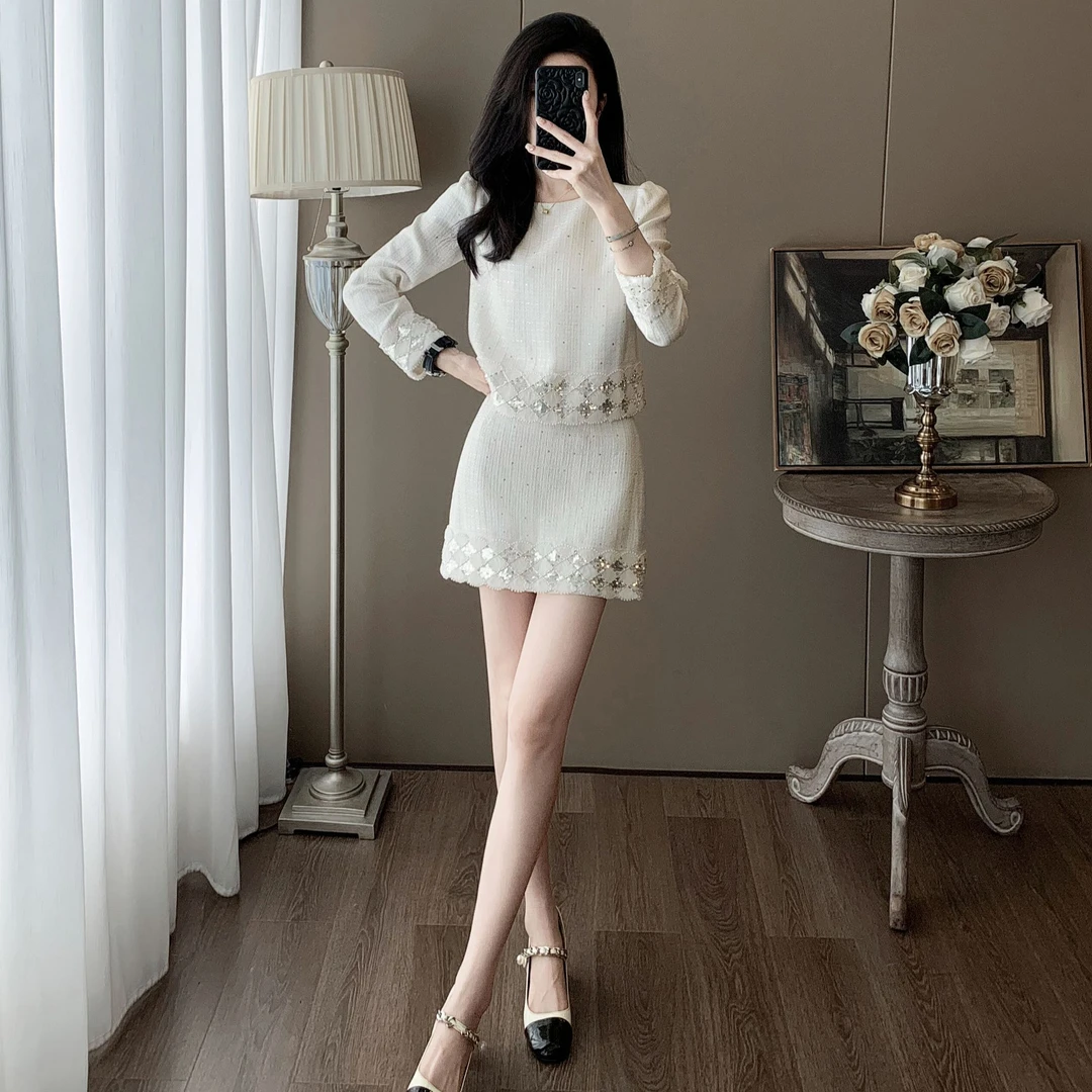 秋装时尚法式气质减龄短裙两件套富家千金名媛小香风套装女高级感