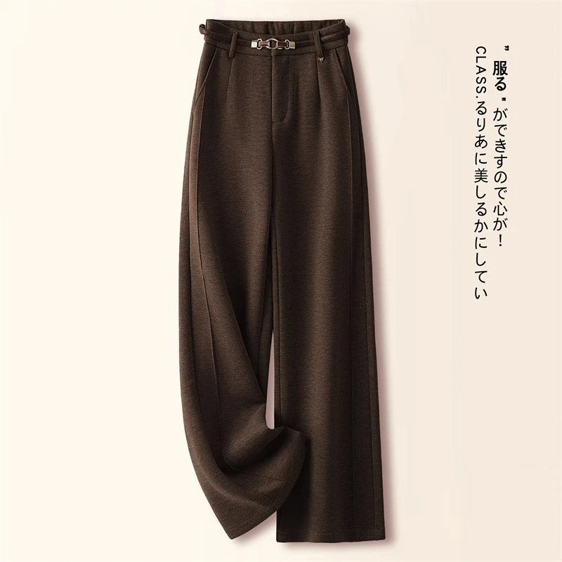 加绒羊毛呢阔腿裤女2025秋冬季新款高腰西装窄版直筒休闲糯米裤子