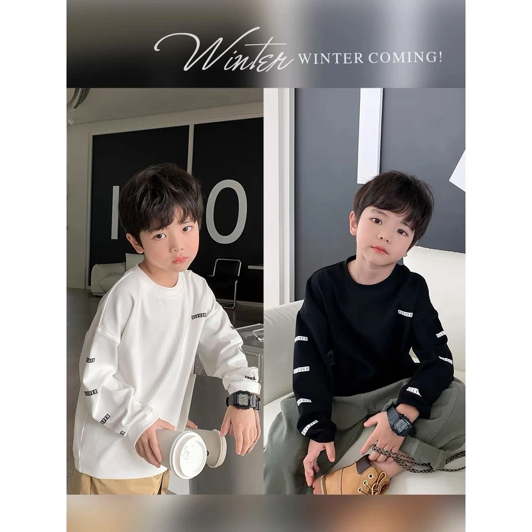 童装棉长袖T恤潮流字母印花春秋中小童韩版宽松内搭打底衫上衣