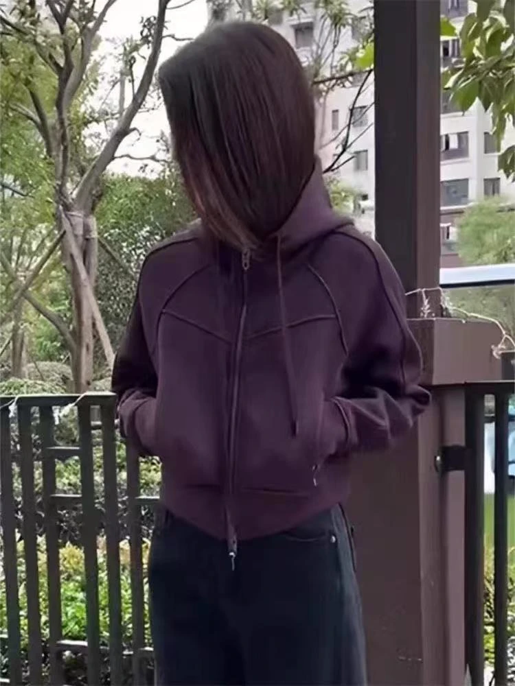 短款连帽开衫拉链卫衣外套2025新款爆款宽松长袖上衣休闲外套女