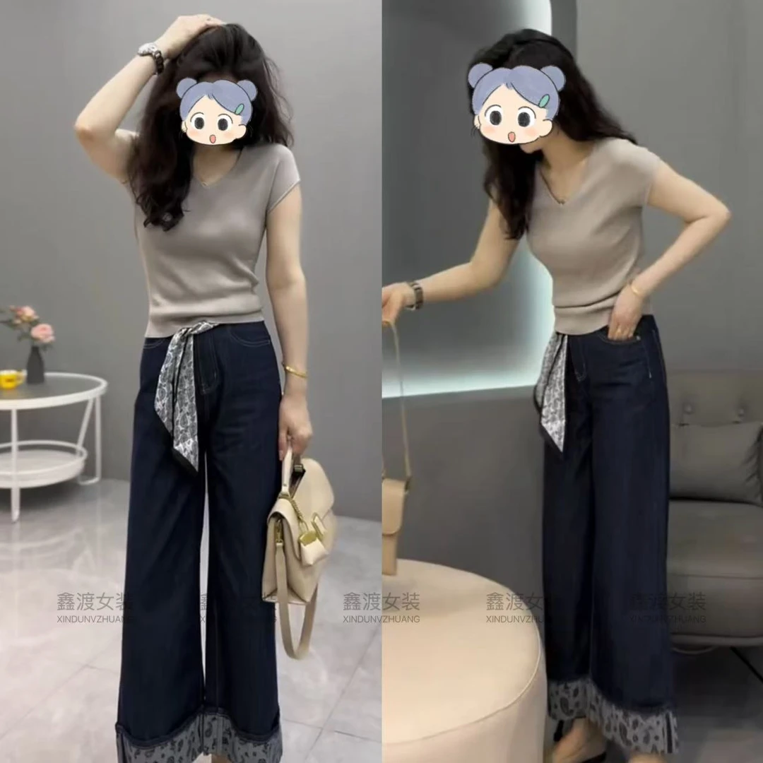 2025夏季新款时尚显瘦气质女士网红洋气两件套百搭款D5661