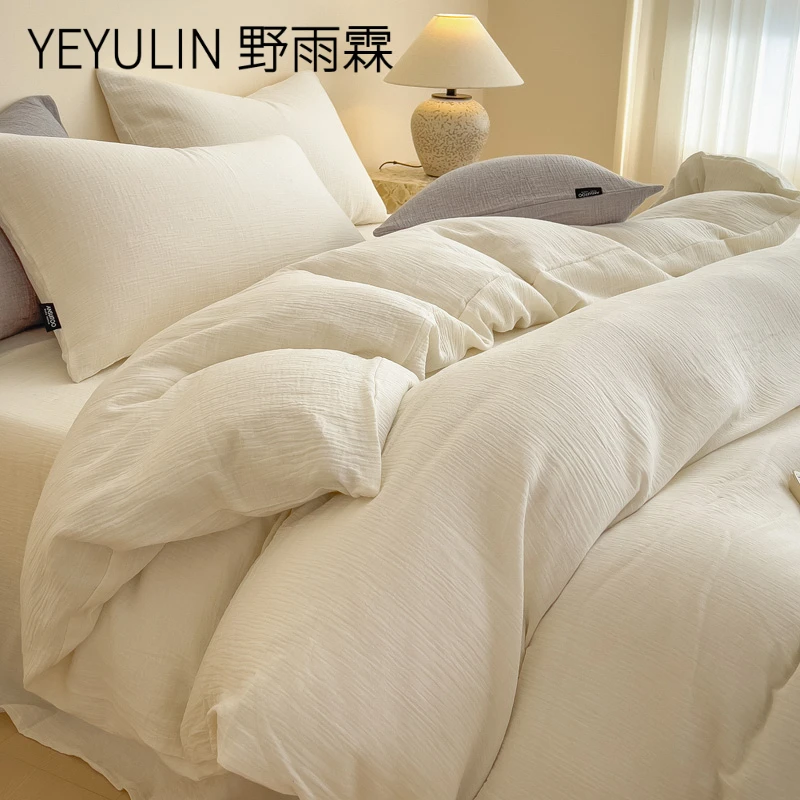 纯棉双层皱皱纱被套单件春夏a类母婴简约素色全棉纱布被罩三4件套