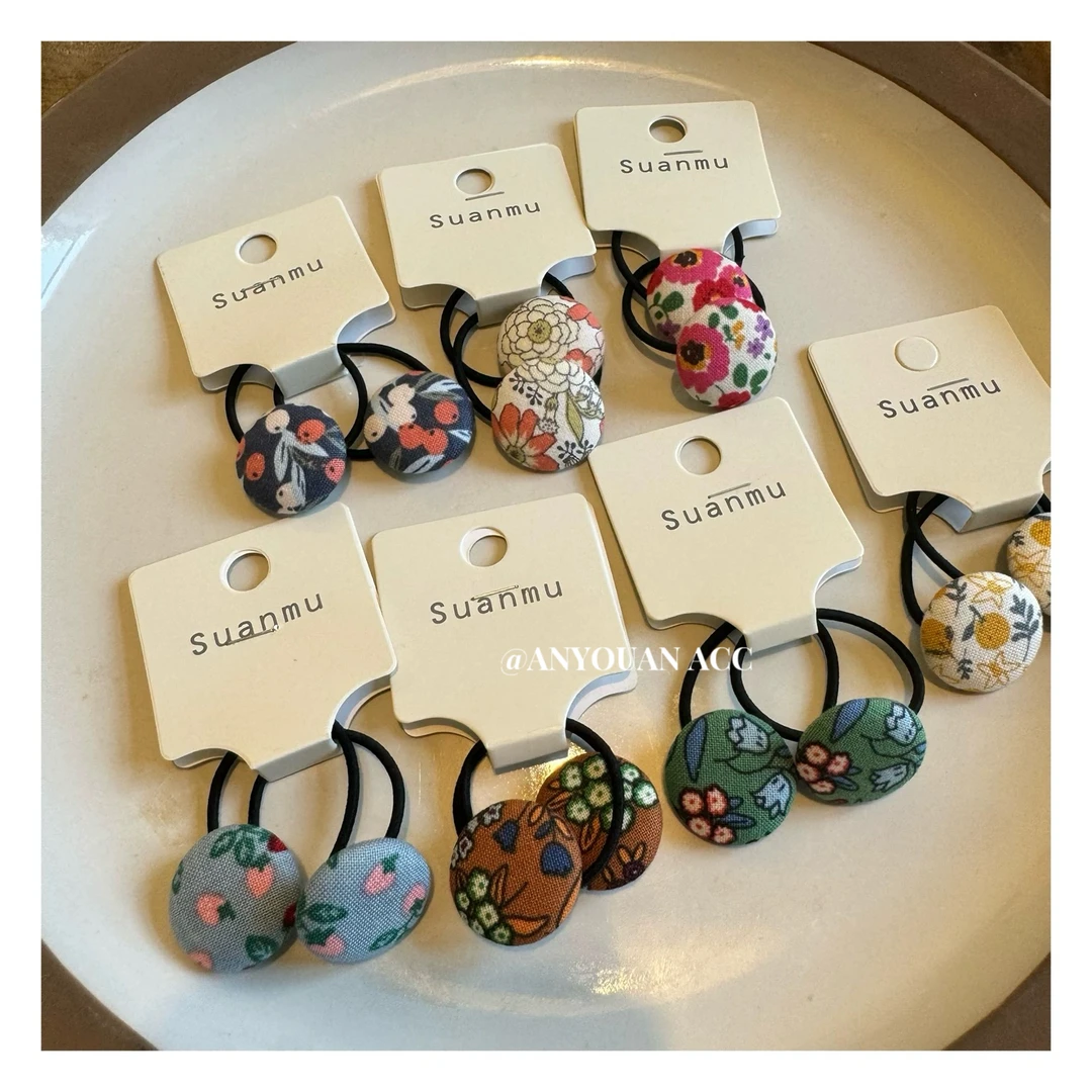 纽扣碎花布艺小发圈小啾啾马尾头绳森系百搭女童扎发发饰