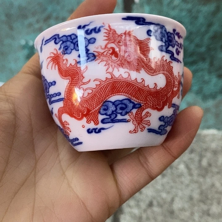 摆件陶瓷红稀土矾红龙小缸杯