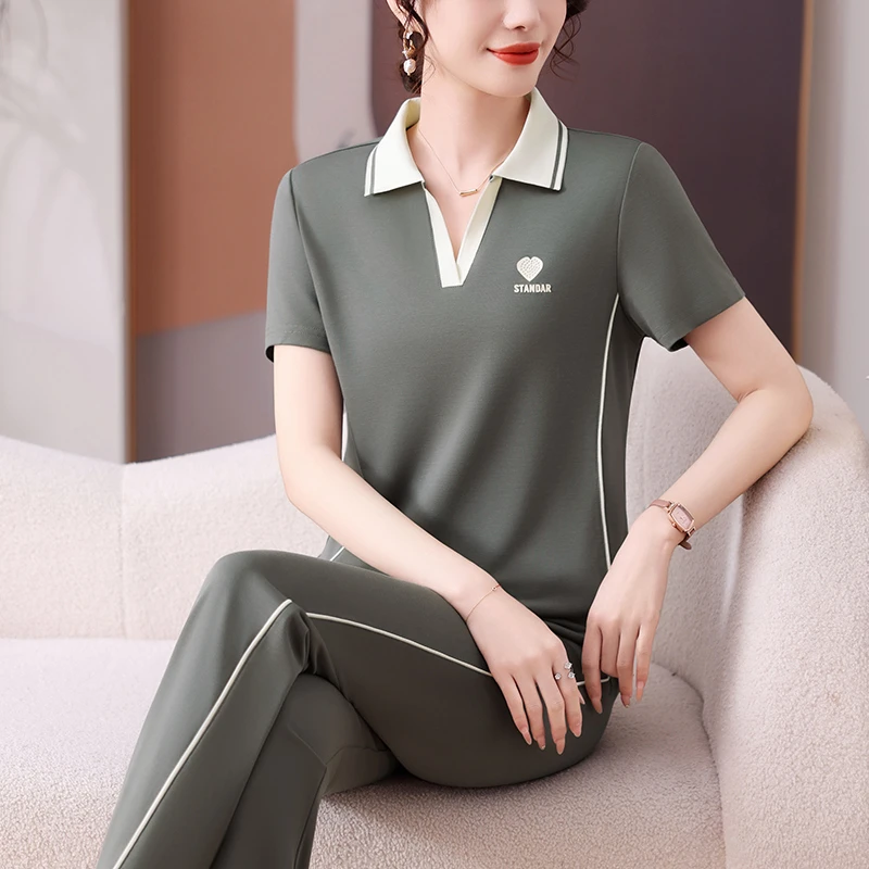 中年妈妈夏装运动套装女2025新款中老年夏季洋气短袖T恤上衣服女