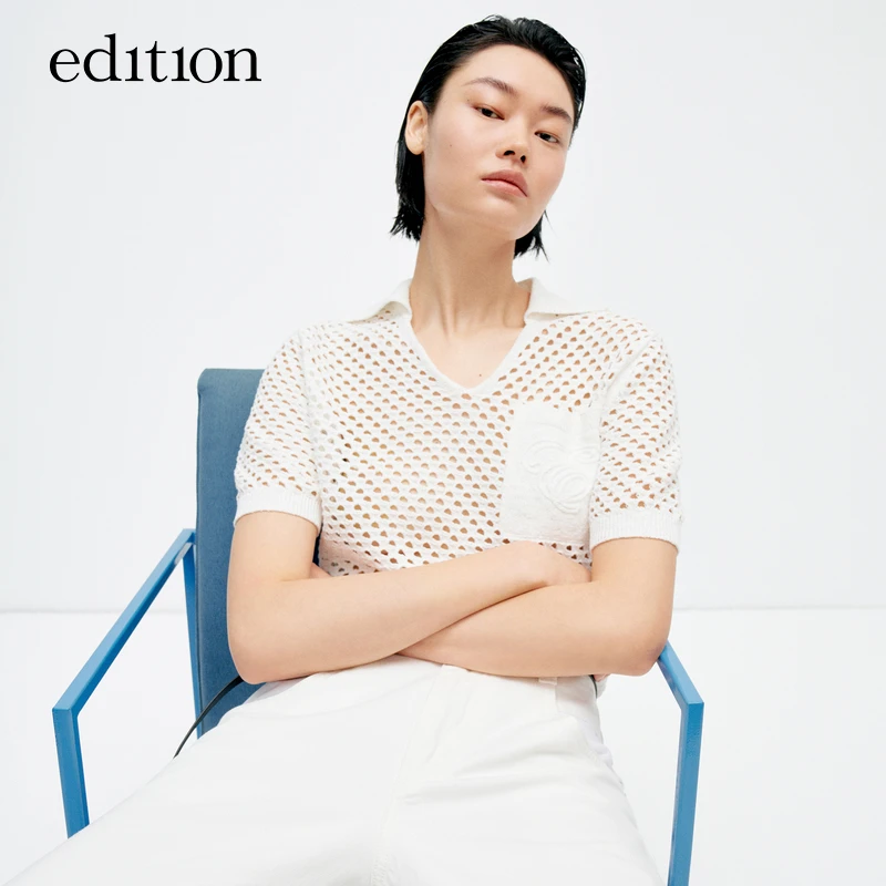 【搭搭精选】edition针织罩衫小翻领镂空针织衫#EBD2SWTT06