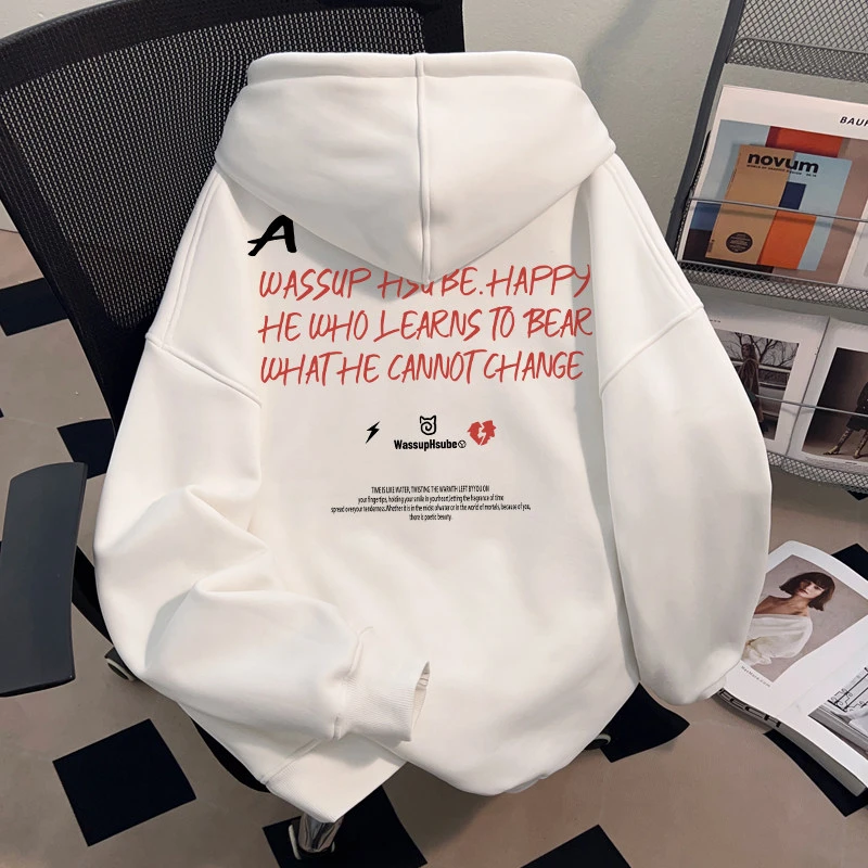 WASSUP HSUBE国潮牌重磅美式套头连帽卫衣潮酷宽松青少年百搭上衣