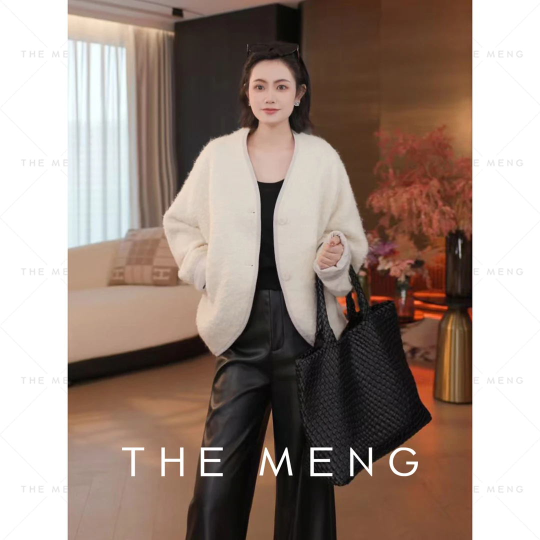 THE MENG【布朗尼】绵羊毛亚麻拼接短款毛呢大衣#M253A1216