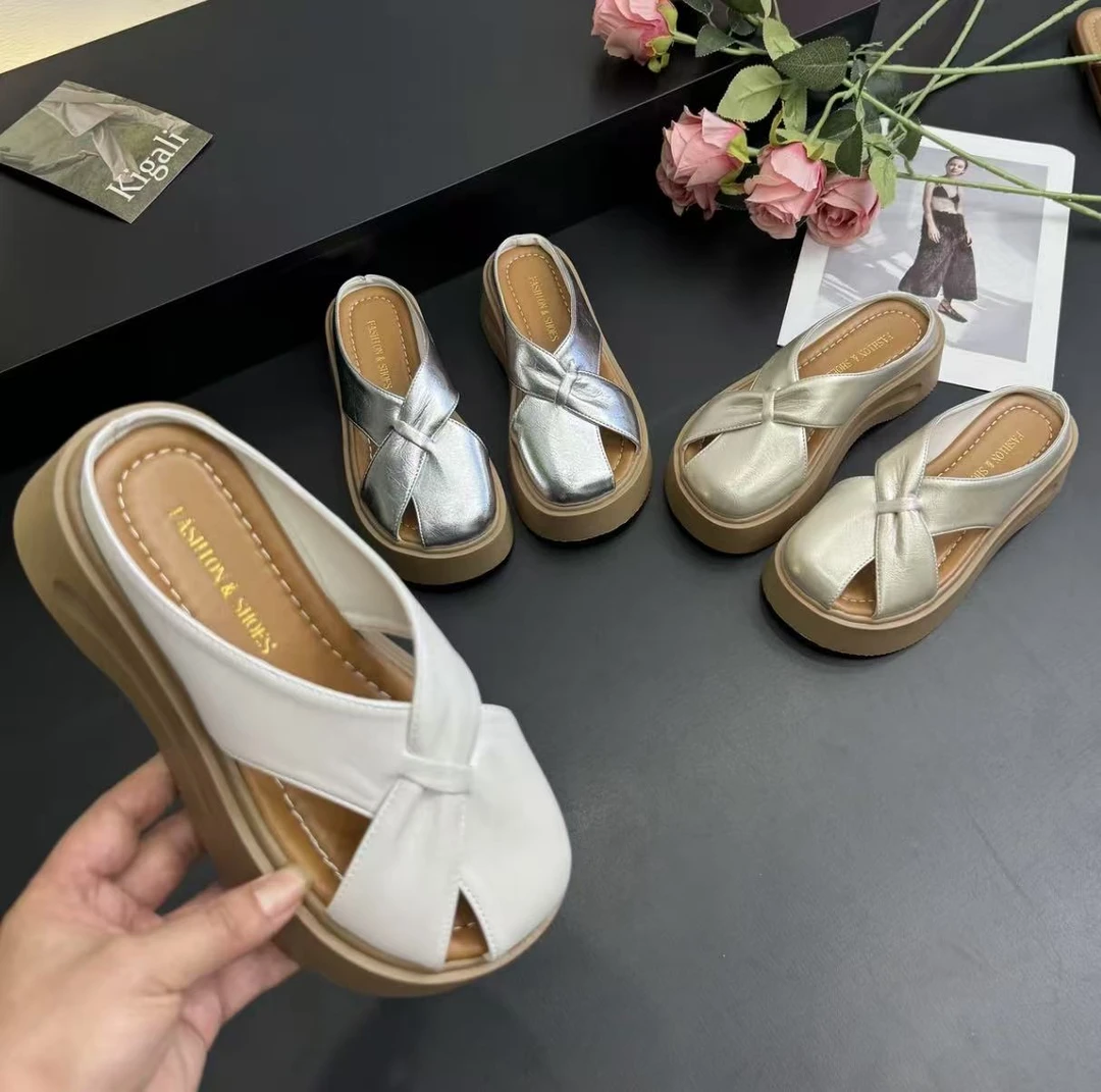 厚底增高粗跟休闲风包头包头拖凉鞋百搭软底凉拖复古