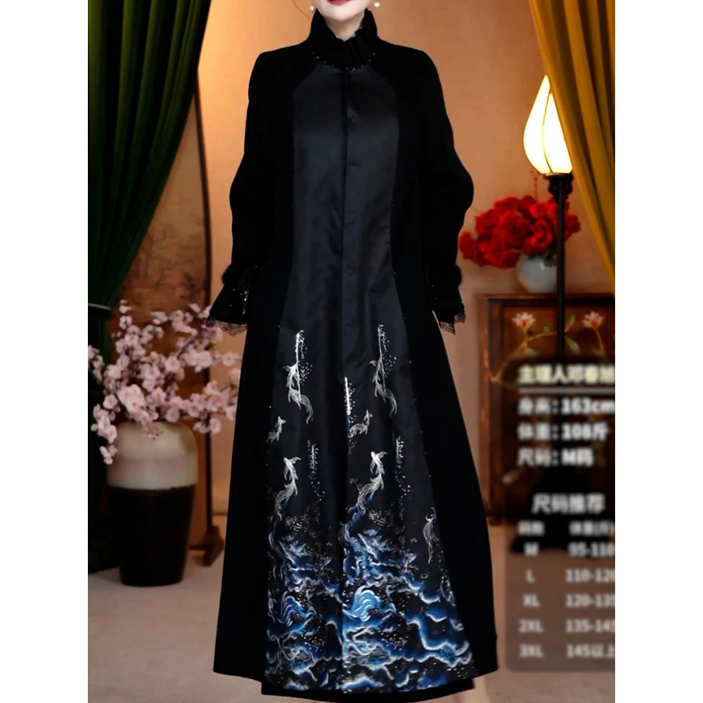 新中式国风提花棉服外套2025冬季新款贵夫人气质加厚长款保暖大衣