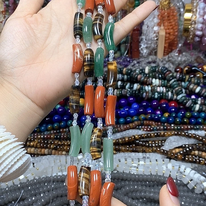 未镶嵌玛瑙/玉髓珠宝半成品多宝弯管卡8*25mm10颗
