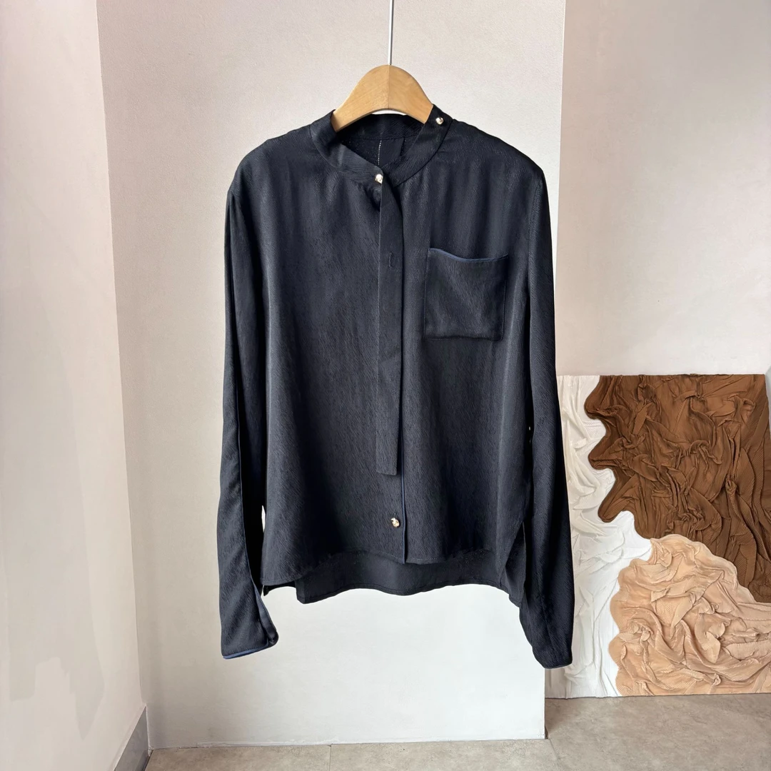 CSY2145 韩国客人订单 时代水波纹肌理感丝带衬衫