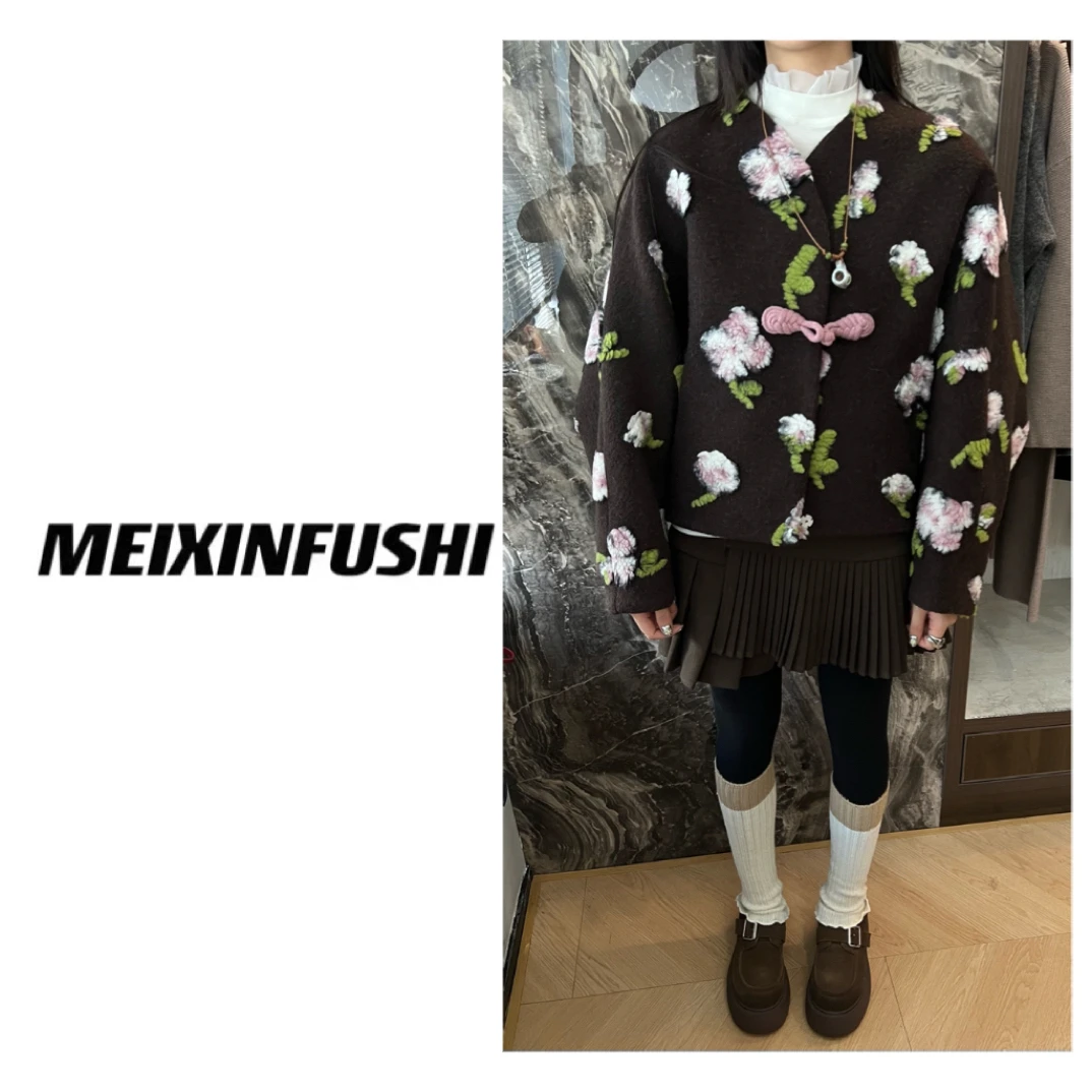 【Mei Xin】欧货花朵单盘扣设计羽绒外套/9501/D
