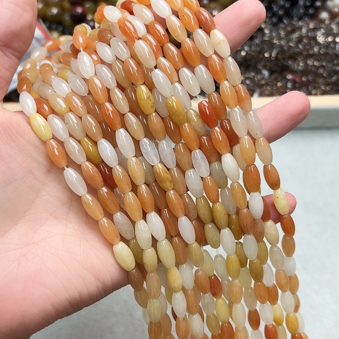 玛瑙/玉髓未镶嵌珠宝半成品6×12红东陵米珠2条