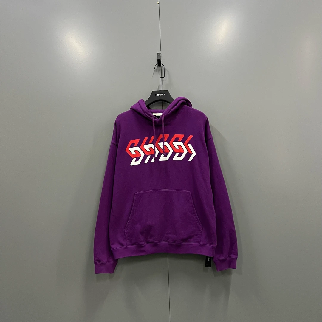 99新 GUCCI/古驰 zz1 紫色印花logo帽衫 M码/017175