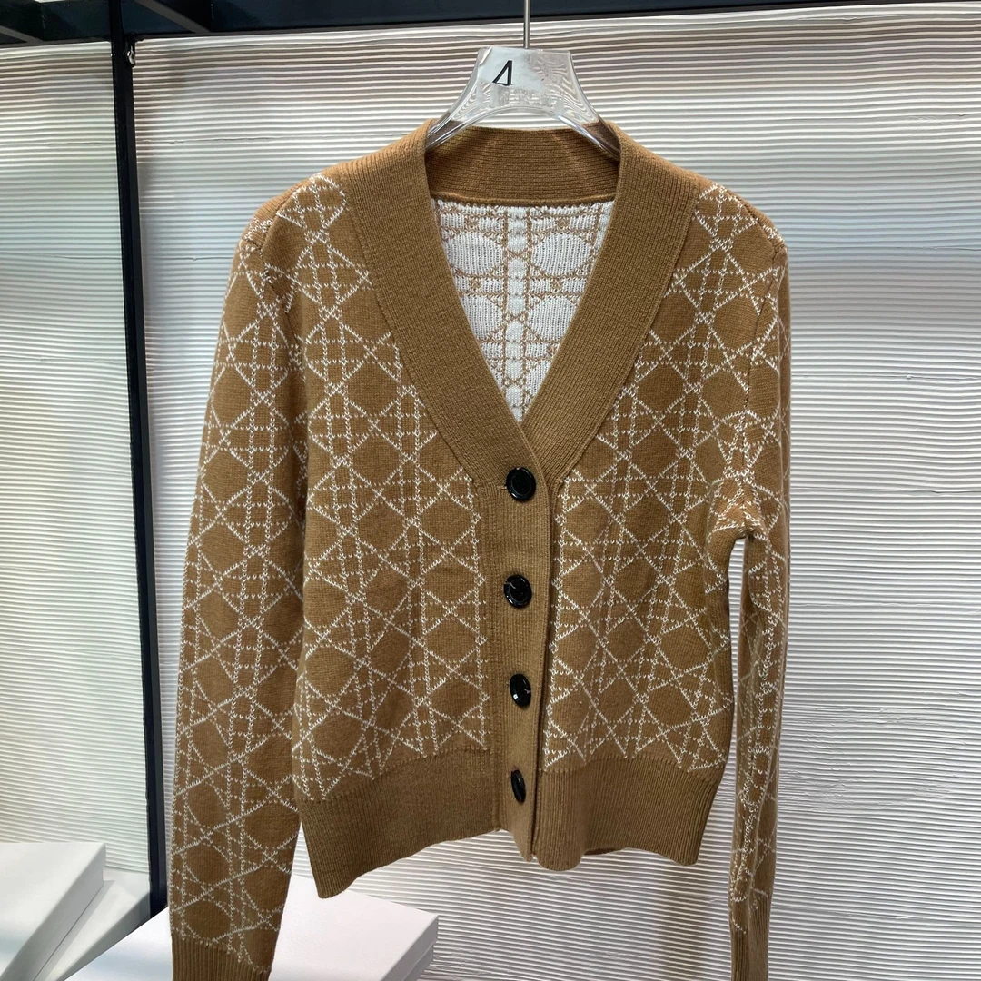 130#南油高端针织菱格套装女春季开衫外套卡其色